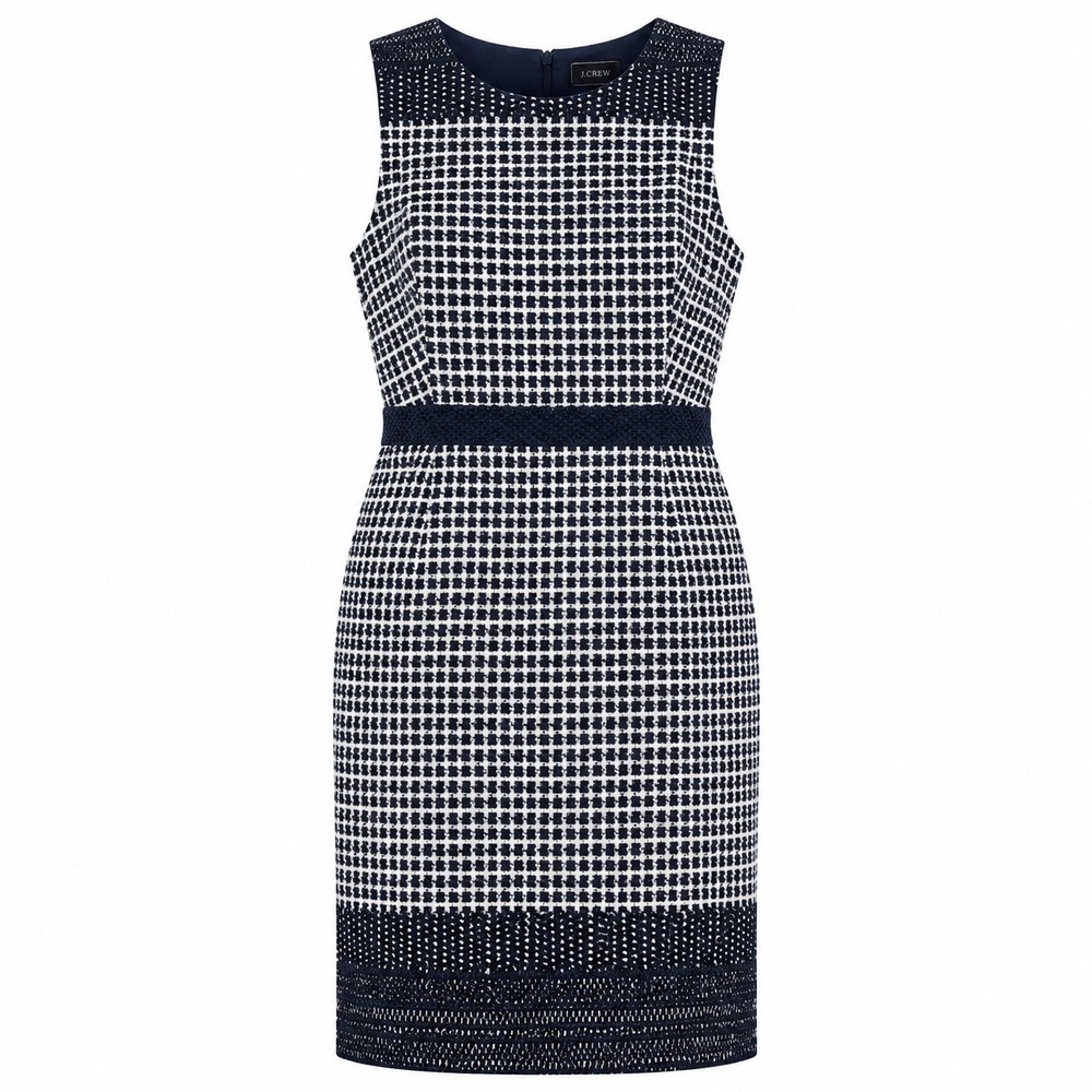 J.Crew Womens 12 Sheath Dress Navy White Check Tweed Sleeveless Work Cocktail